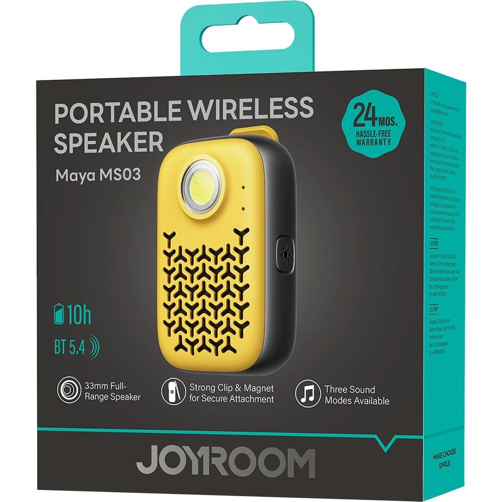 Drahtloser Bluetooth-5.4-Lautsprecher, Joyroom Maya Series JR-MS03, 600 mAh, tragbar, mit ENC und integrierter Taschenlampe, IP67, Gelb-Schwarz
