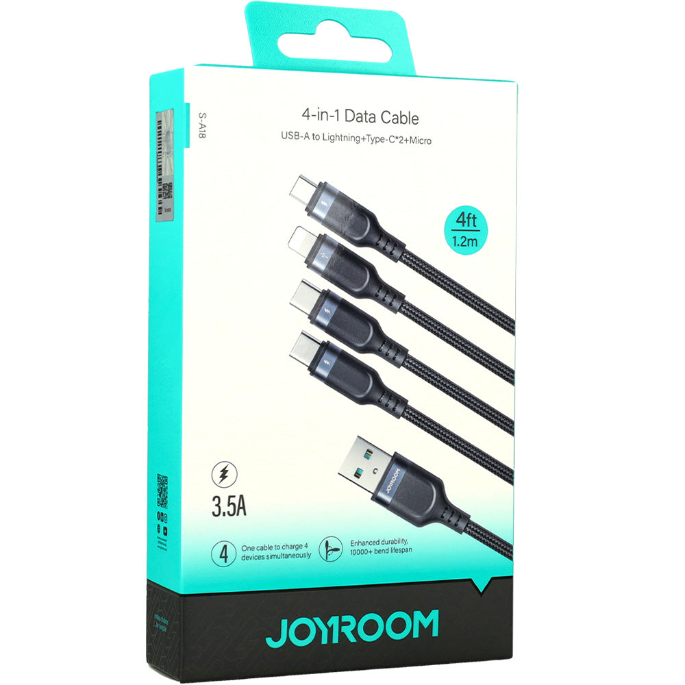 Ladekabel / Datenkabel USB-A zu 2x USB-C / Lightning / MicroUSB, Joyroom 4in1, 3.5A, 1,2m, Schwarz