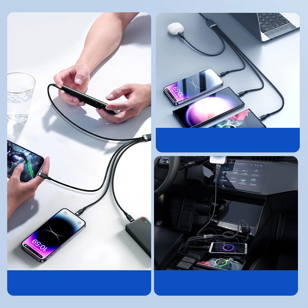 Ladekabel / Datenkabel USB-A zu 2x USB-C / Lightning / MicroUSB, Joyroom 4in1, 3.5A, 1,2m, Schwarz