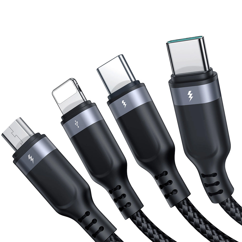 Ladekabel / Datenkabel USB-A zu 2x USB-C / Lightning / MicroUSB, Joyroom 4in1, 3.5A, 1,2m, Schwarz