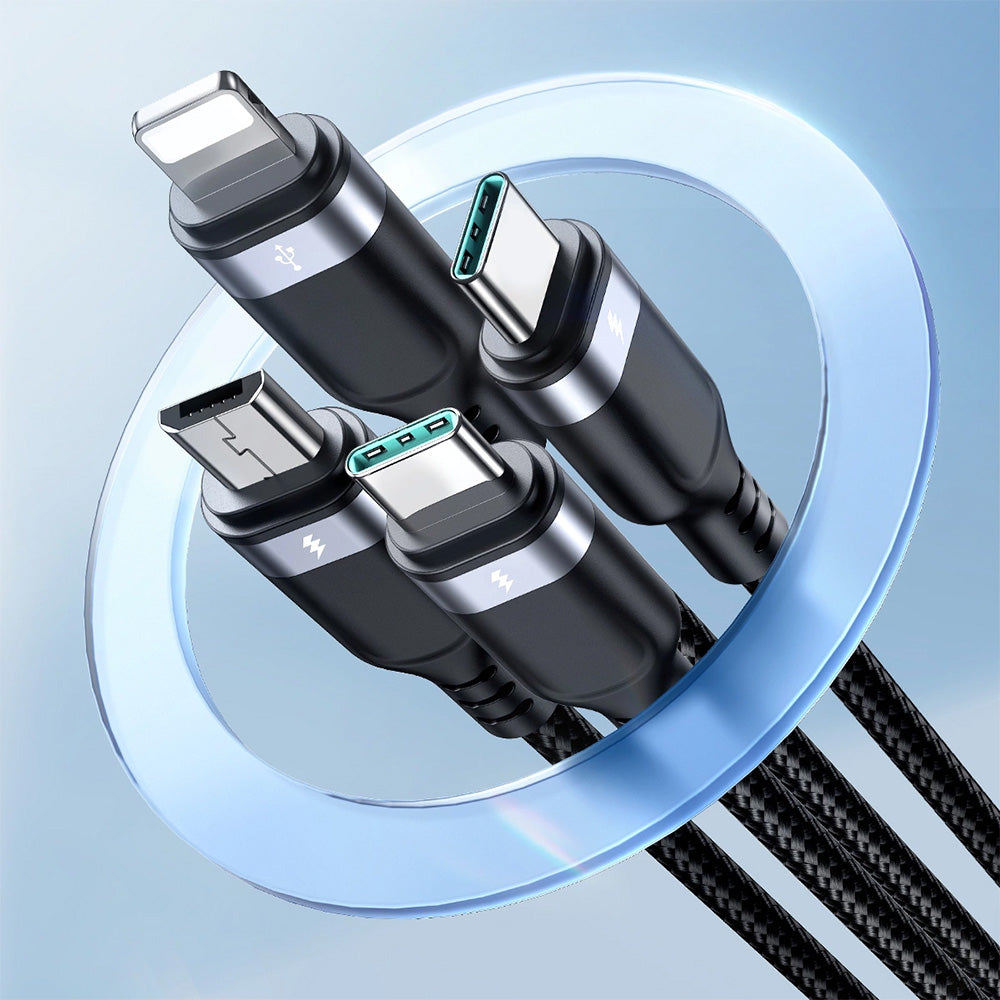 Ladekabel / Datenkabel USB-A zu 2x USB-C / Lightning / MicroUSB, Joyroom 4in1, 3.5A, 1,2m, Schwarz