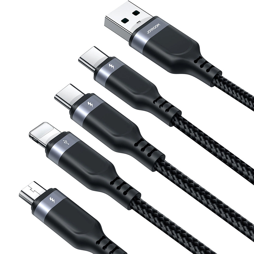 Ladekabel / Datenkabel USB-A zu 2x USB-C / Lightning / MicroUSB, Joyroom 4in1, 3.5A, 1,2m, Schwarz