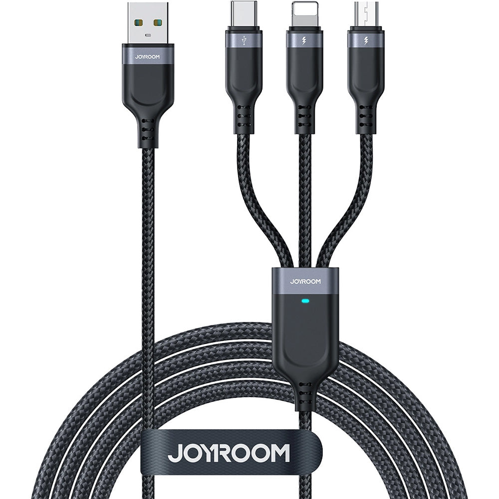 Ladekabel / Datenkabel USB-A zu USB-C / Lightning / microUSB, Joyroom 3in1, 3.5A, 0,3m, Schwarz