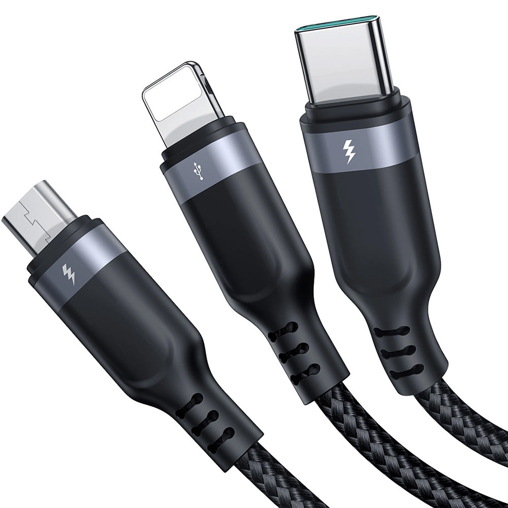 Ladekabel / Datenkabel USB-A zu USB-C / Lightning / microUSB, Joyroom 3in1, 3.5A, 0,3m, Schwarz