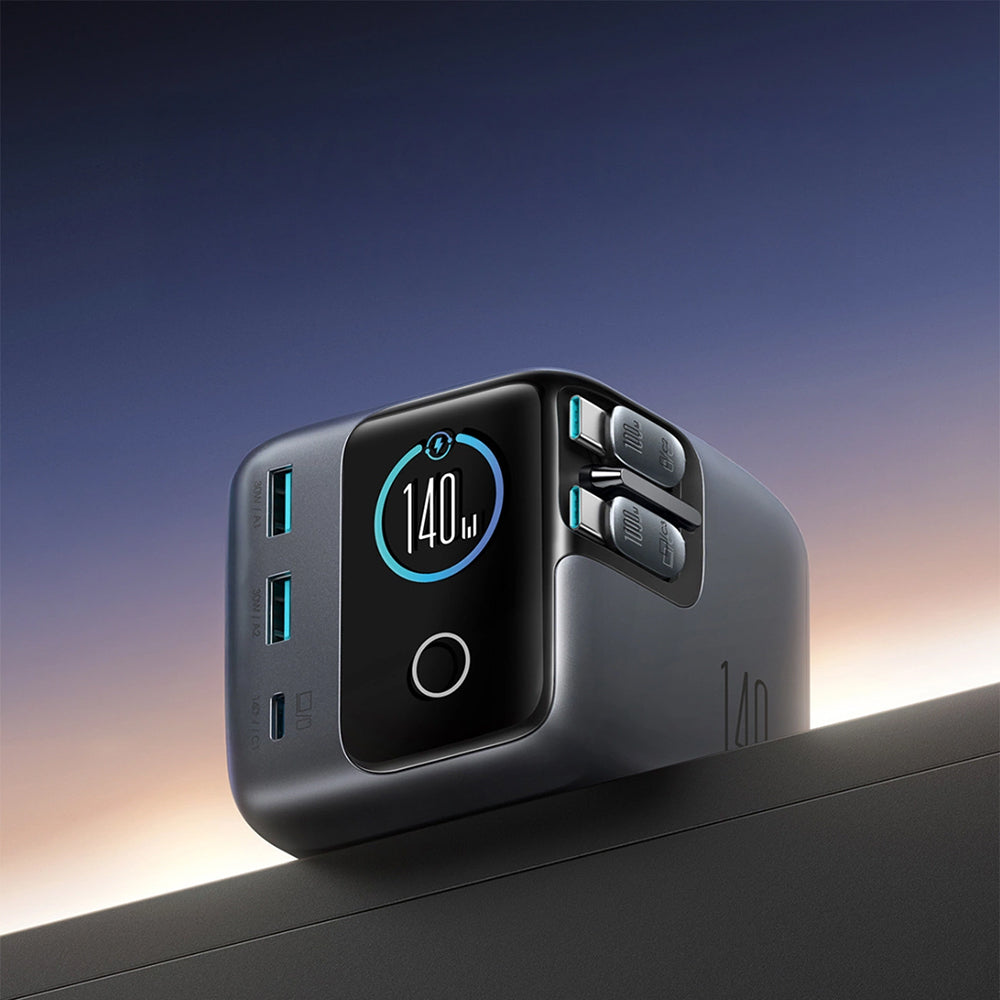 Ladestation GaN mit 140W, 3x USB-C PD 3.1 und 2x USB-A QC 3.0, JoyRoom Podix JR-TRD01, mit LCD-Display, Grau