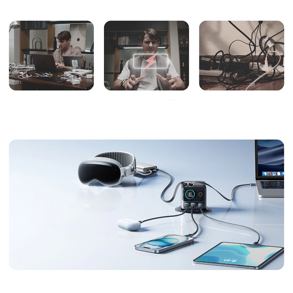 Ladestation GaN mit 140W, 3x USB-C PD 3.1 und 2x USB-A QC 3.0, JoyRoom Podix JR-TRD01, mit LCD-Display, Grau