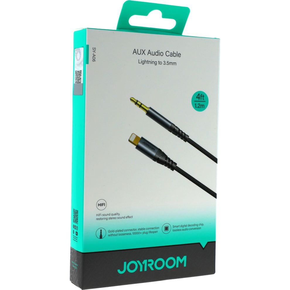 Audiokabel, AUX Jack 3.5mm - Lightning, Joyroom SY-A06, 1,2m, Schwarz