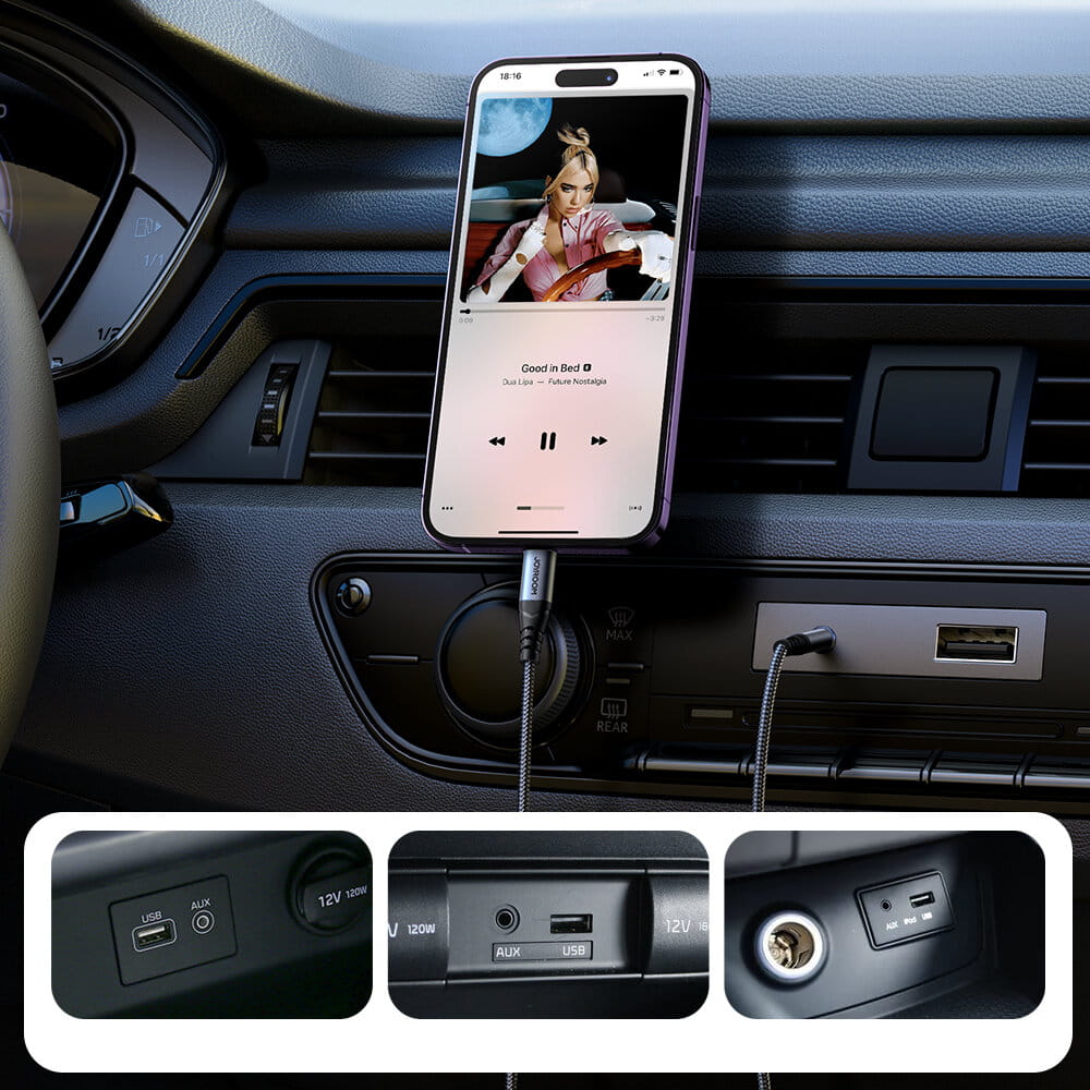 Audiokabel, AUX Jack 3.5mm - Lightning, Joyroom SY-A06, 1,2m, Schwarz