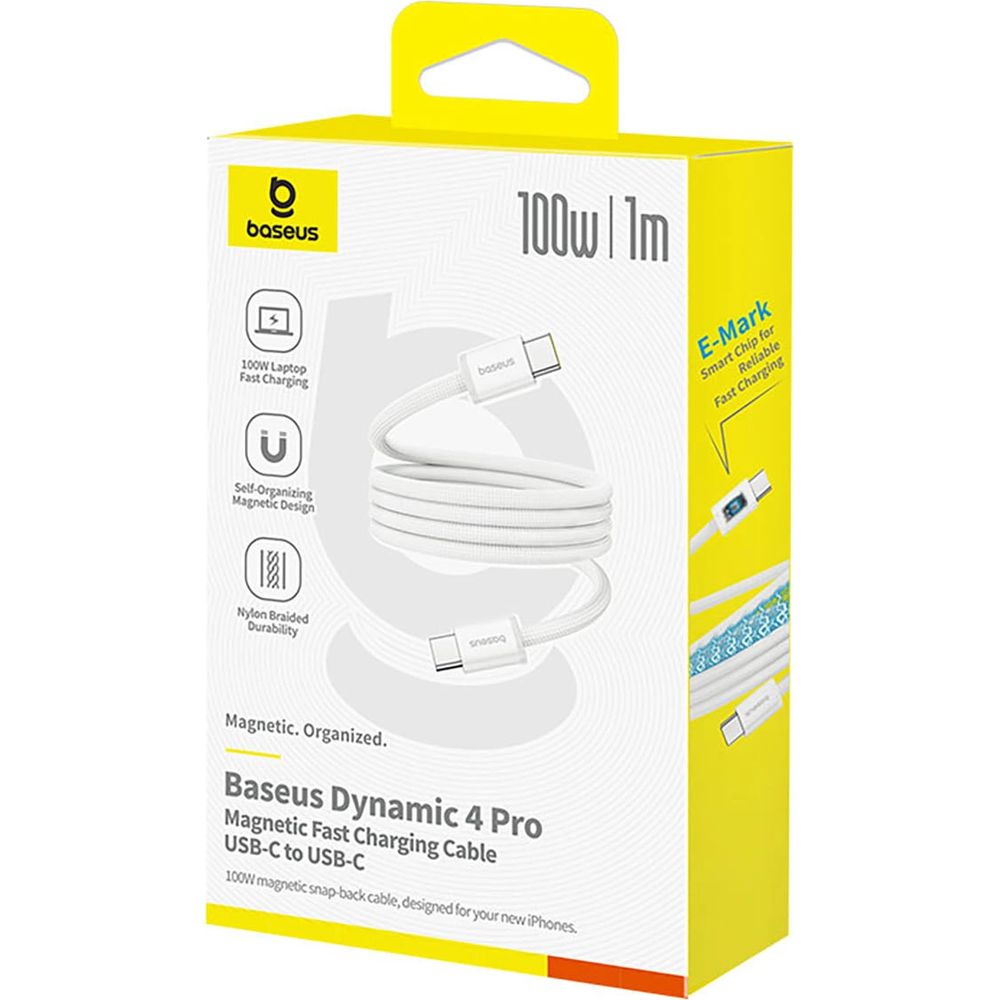 Magnetkabel USB-C auf USB-C, Baseus Dynamic 4 Pro, 100W PD, 1 m, Weiß