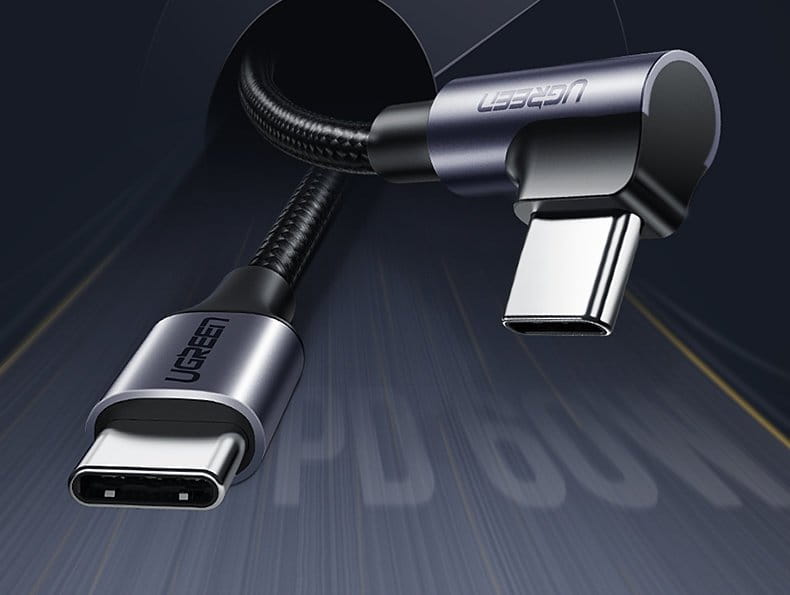 Ugreen Schräges USB-C / USB-C Kabel, 60 W, QC, PD, 0,5 m, Schwarz