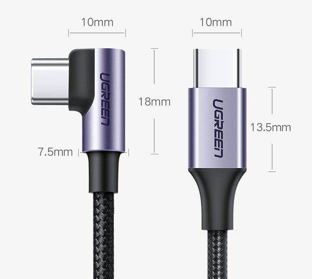 Ugreen Schräges USB-C / USB-C Kabel, 60 W, QC, PD, 0,5 m, Schwarz