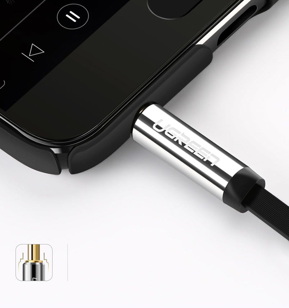 Audiokabel miniklinke 3,5 mm zu AUX, Ugreen, 2 m, Schwarz mit grauen Steckern