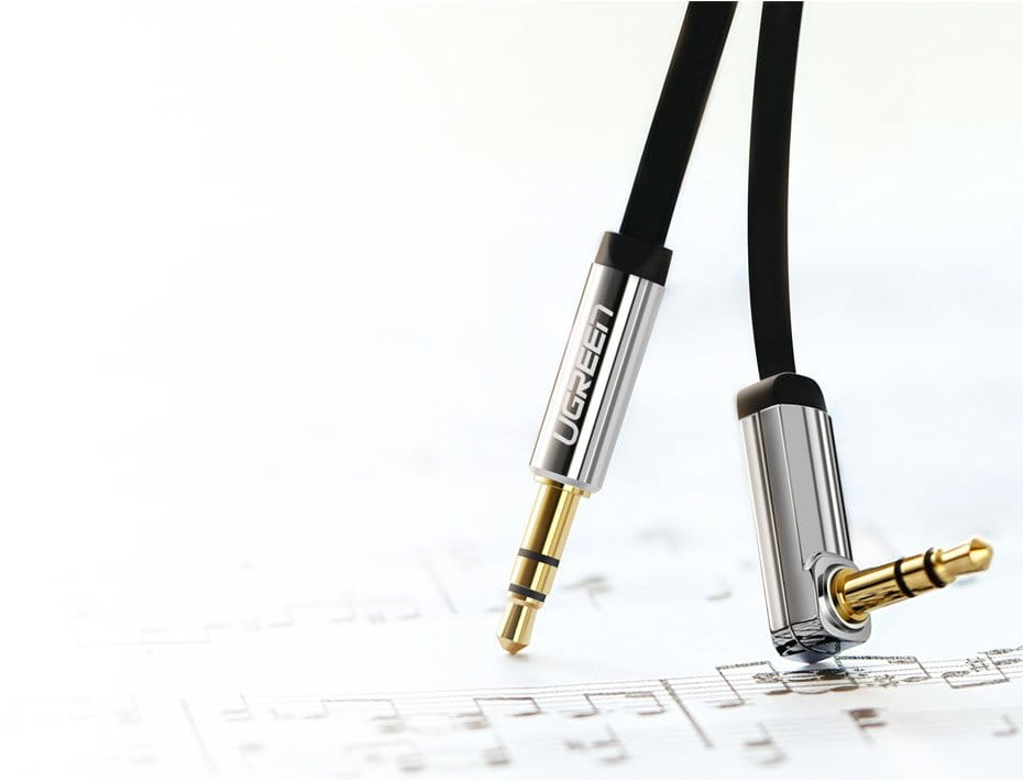 Audiokabel miniklinke 3,5 mm zu AUX, Ugreen, 2 m, Schwarz mit grauen Steckern
