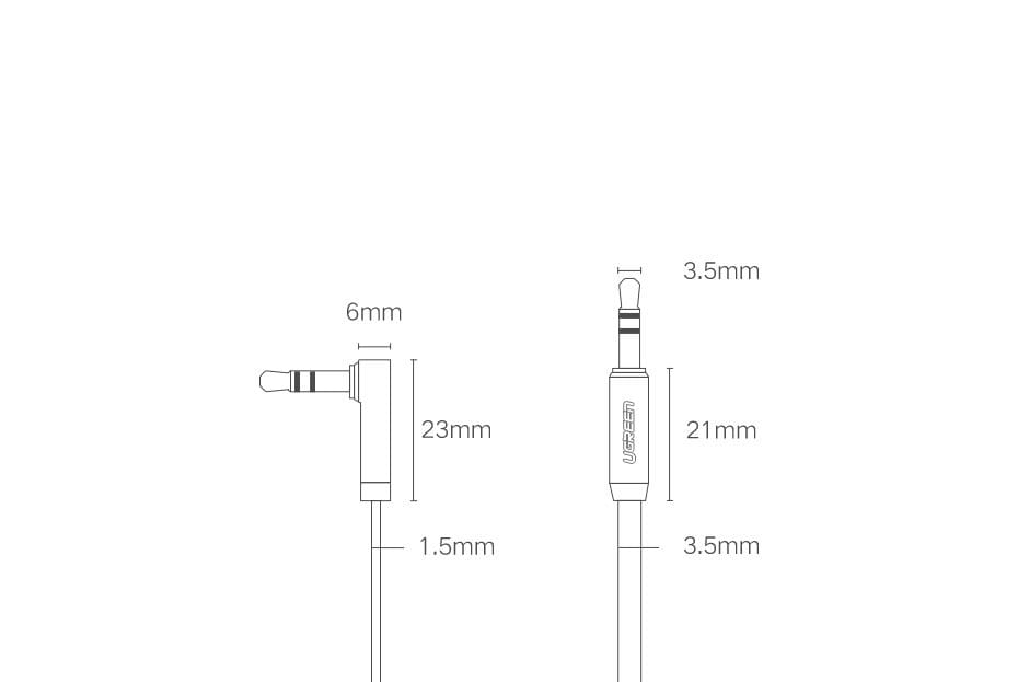 Audiokabel miniklinke 3,5 mm zu AUX, Ugreen, 2 m, Schwarz mit grauen Steckern