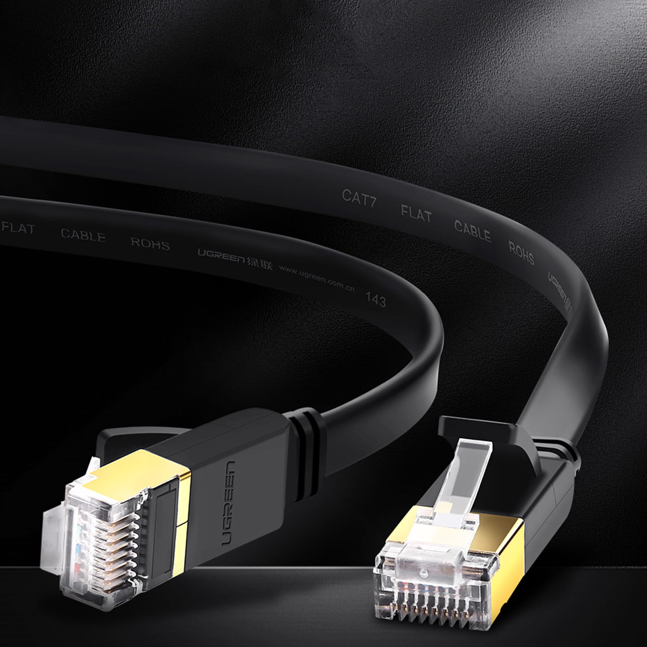LAN-Flachnetzwerkkabel, Ugreen, Ethernet RJ45 Cat 7, U/FTP 10 Gbps, 0.5 m, Schwarz