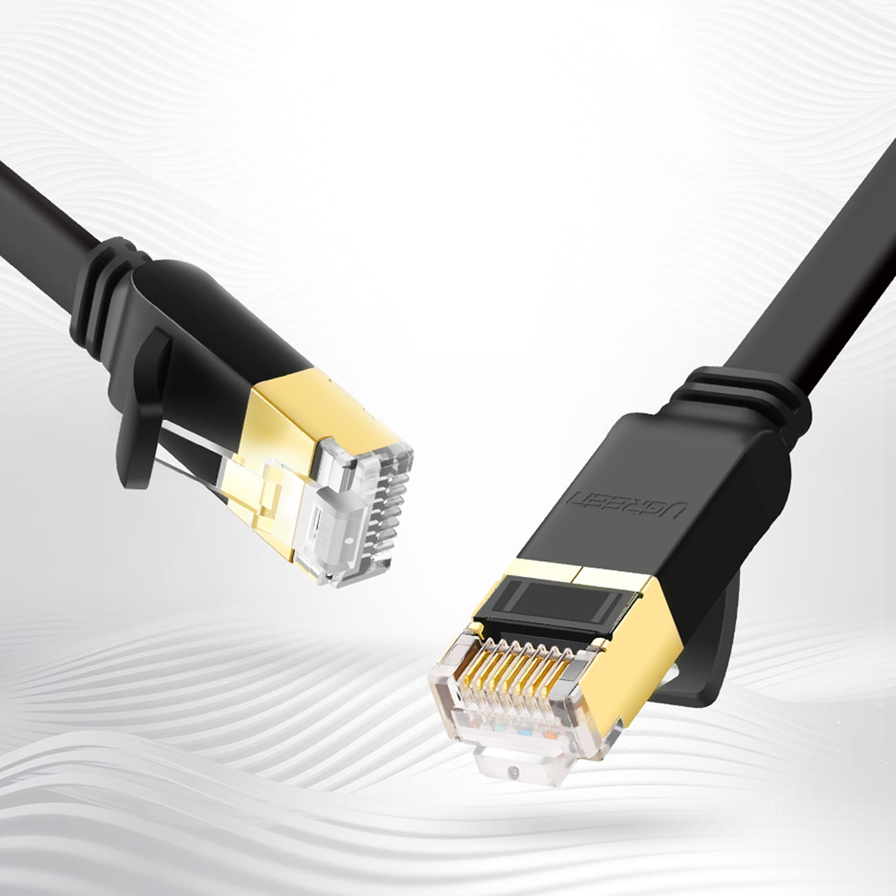 LAN-Flachnetzwerkkabel, Ugreen, Ethernet RJ45 Cat 7, U/FTP 10 Gbps, 0.5 m, Schwarz