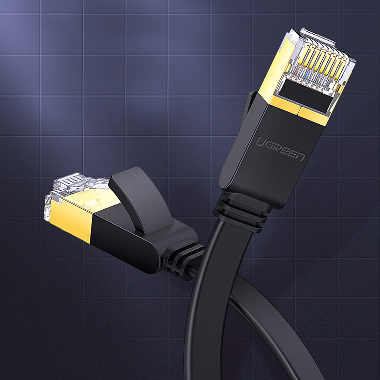 LAN-Flachnetzwerkkabel, Ugreen, Ethernet RJ45 Cat 7, U/FTP 10 Gbps, 0.5 m, Schwarz