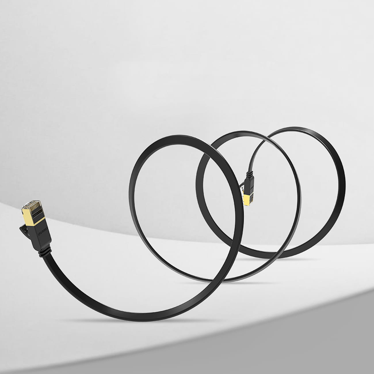 LAN-Flachnetzwerkkabel, Ugreen, Ethernet RJ45 Cat 7, U/FTP 10 Gbps, 0.5 m, Schwarz