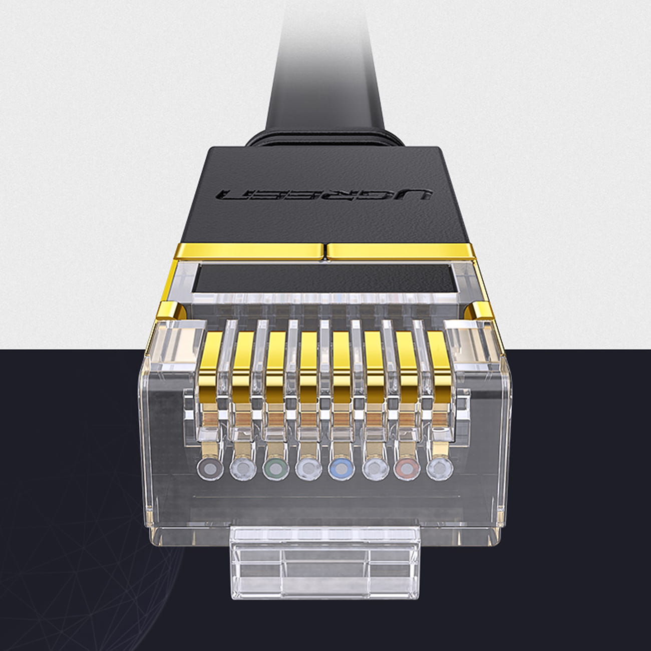 LAN-Flachnetzwerkkabel, Ugreen, Ethernet RJ45 Cat 7, U/FTP 10 Gbps, 0.5 m, Schwarz