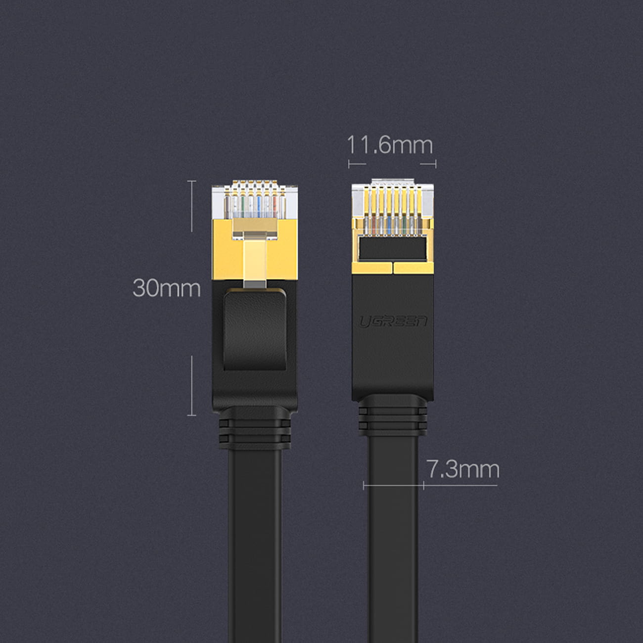 LAN-Flachnetzwerkkabel, Ugreen, Ethernet RJ45 Cat 7, U/FTP 10 Gbps, 0.5 m, Schwarz