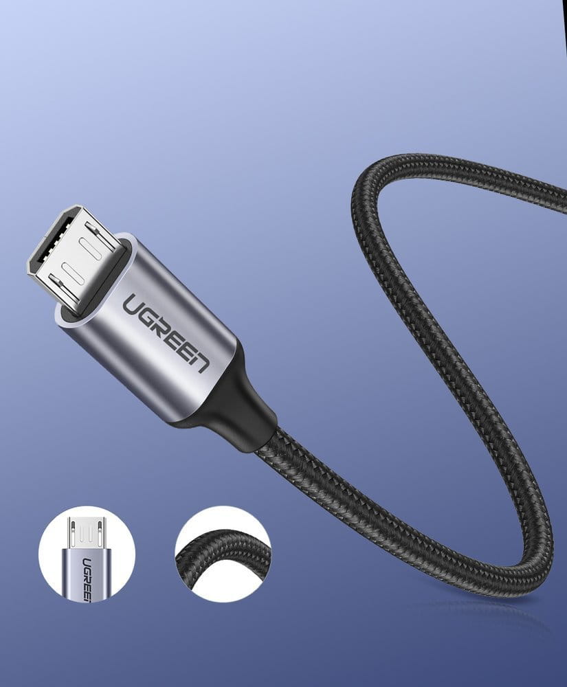 Kabel Ugreen USB - MicroUSB, 2m, 480 Mbps, Grau