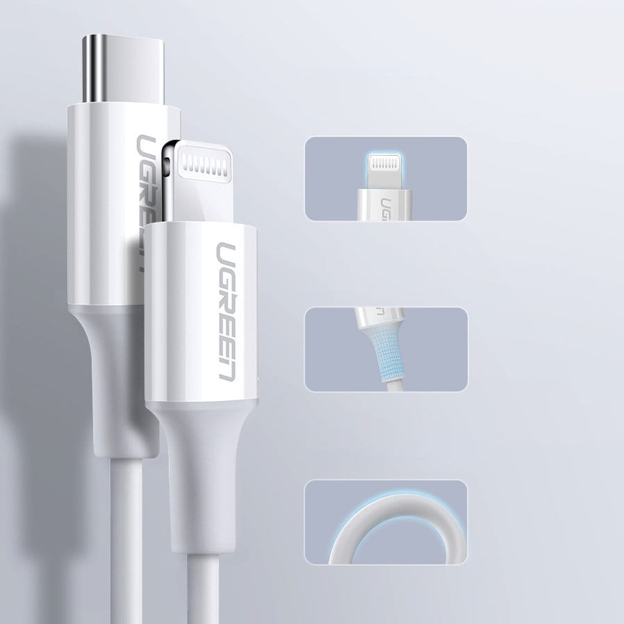 Kabel USB-C zu Lightning MFi, Ugreen 20W 3A, 1.5m, Weiß