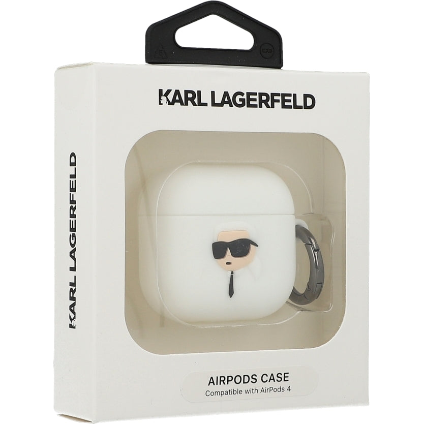 Schutzhülle für AirPods 5 / 4, Karl Lagerfeld Silicone Karl Head 3D Case, Weiß