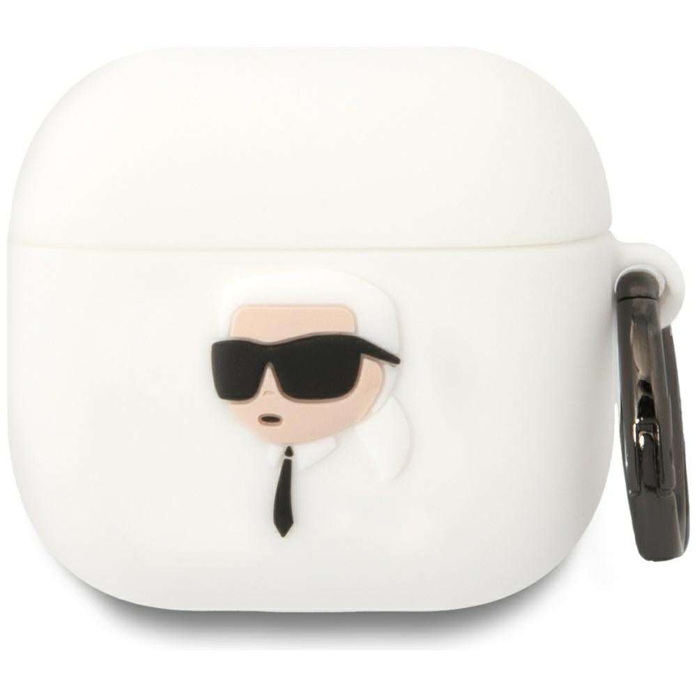 Schutzhülle für AirPods 5 / 4, Karl Lagerfeld Silicone Karl Head 3D Case, Weiß