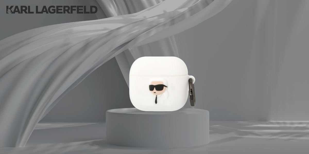 Schutzhülle für AirPods 5 / 4, Karl Lagerfeld Silicone Karl Head 3D Case, Weiß
