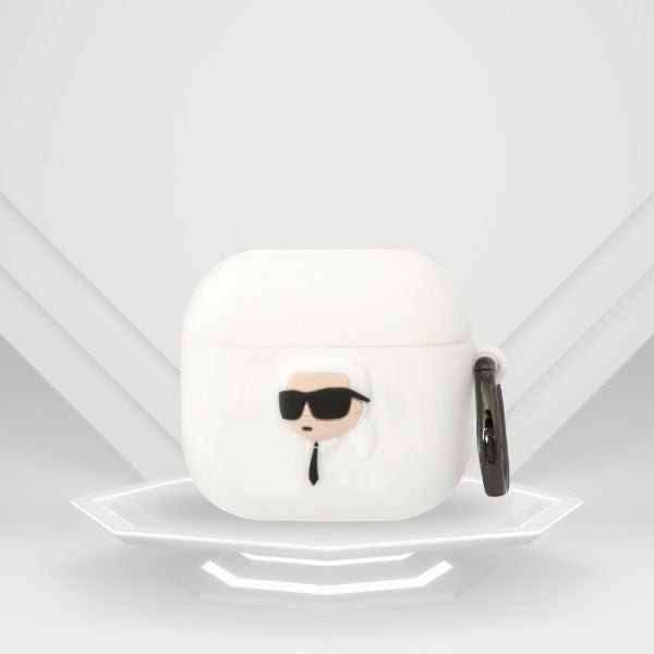 Schutzhülle für AirPods 5 / 4, Karl Lagerfeld Silicone Karl Head 3D Case, Weiß
