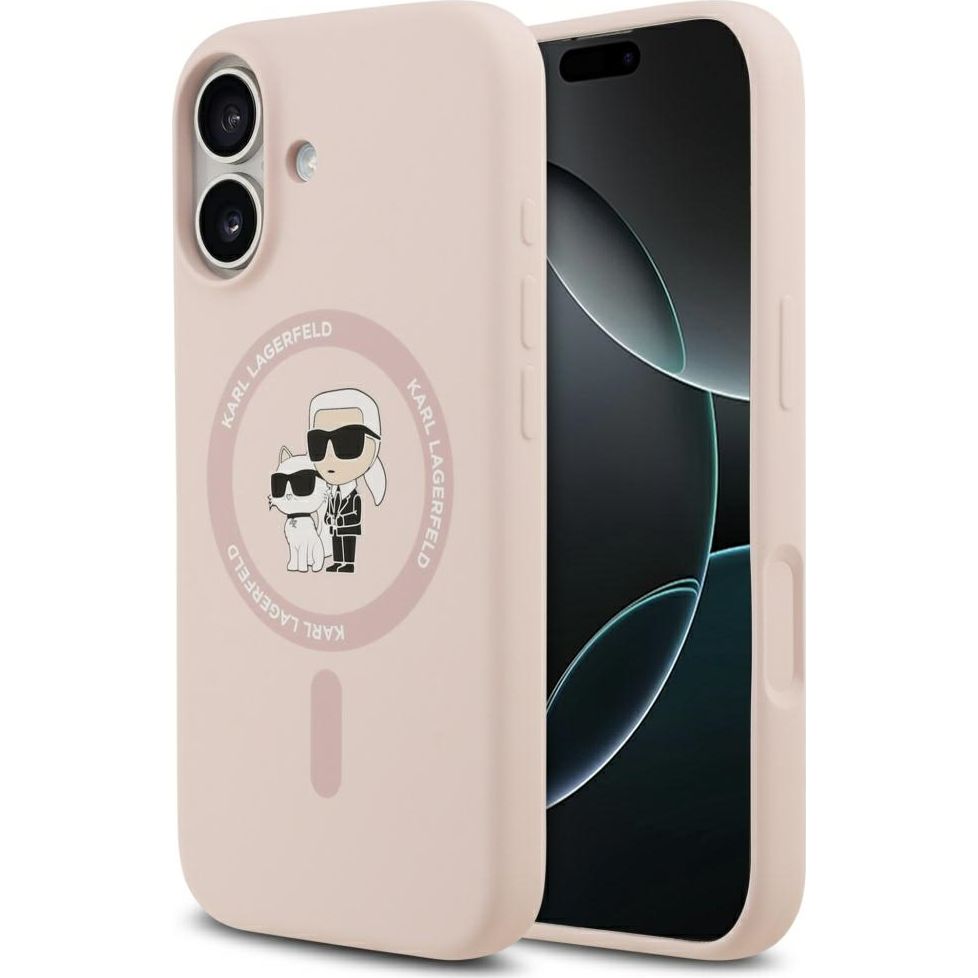 Handyhülle für iPhone 17, Karl Lagerfeld Liquid Hardcase Karl & Choupette Body Ring mit MagSafe, Rosa
