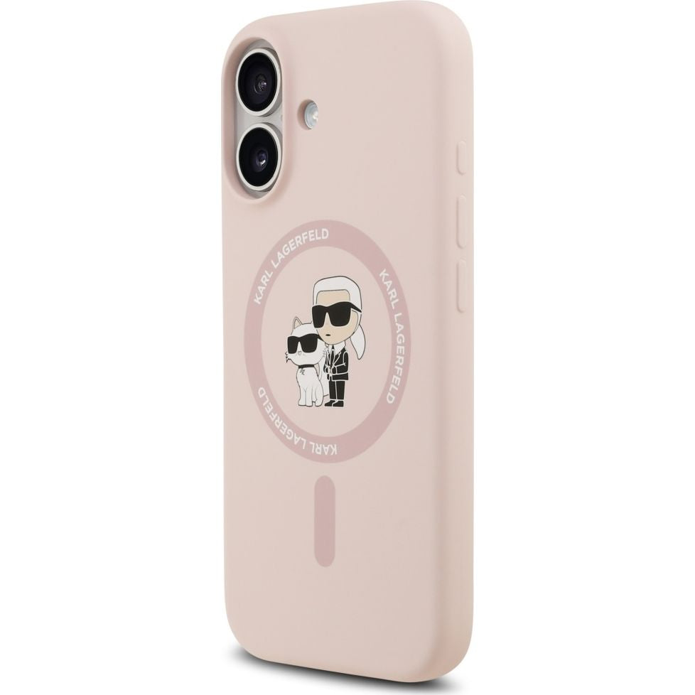 Handyhülle für iPhone 17, Karl Lagerfeld Liquid Hardcase Karl & Choupette Body Ring mit MagSafe, Rosa