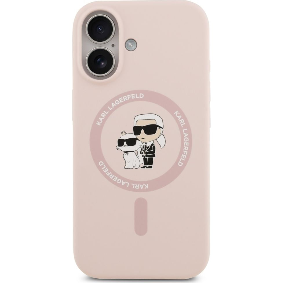 Handyhülle für iPhone 17, Karl Lagerfeld Liquid Hardcase Karl & Choupette Body Ring mit MagSafe, Rosa