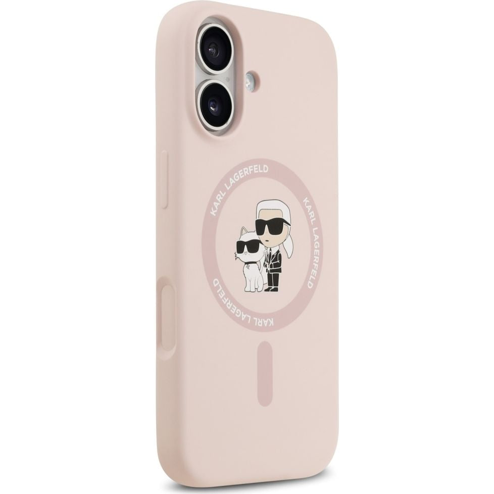Handyhülle für iPhone 17, Karl Lagerfeld Liquid Hardcase Karl & Choupette Body Ring mit MagSafe, Rosa
