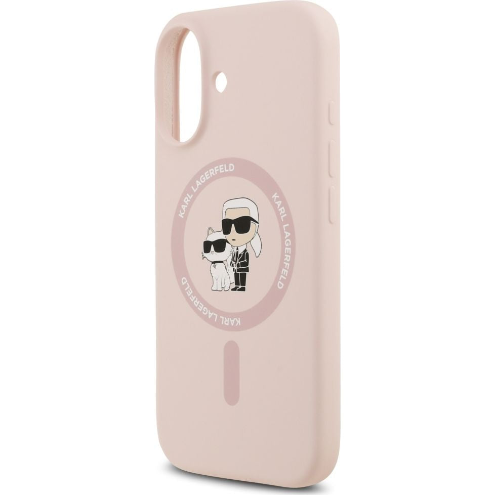 Handyhülle für iPhone 17, Karl Lagerfeld Liquid Hardcase Karl & Choupette Body Ring mit MagSafe, Rosa