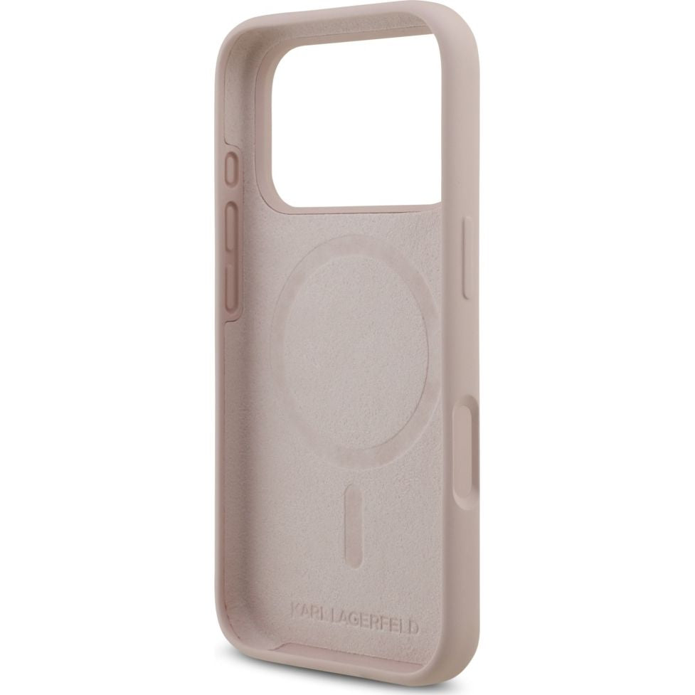 Handyhülle für iPhone 17 Pro, Karl Lagerfeld Liquid Hardcase Karl & Choupette Body Ring mit MagSafe, Rosa