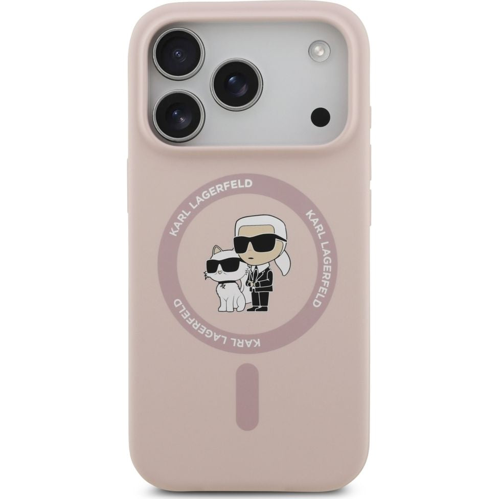 Handyhülle für iPhone 17 Pro, Karl Lagerfeld Liquid Hardcase Karl & Choupette Body Ring mit MagSafe, Rosa