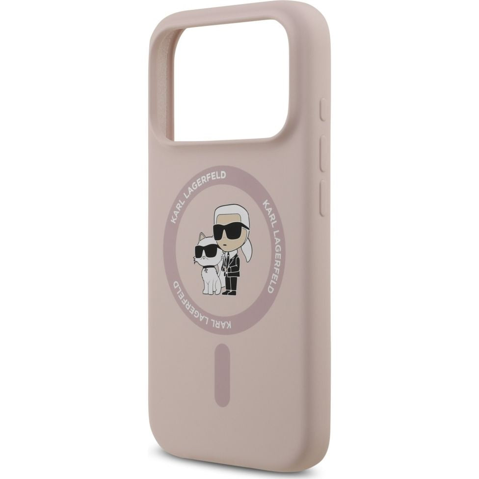 Handyhülle für iPhone 17 Pro, Karl Lagerfeld Liquid Hardcase Karl & Choupette Body Ring mit MagSafe, Rosa