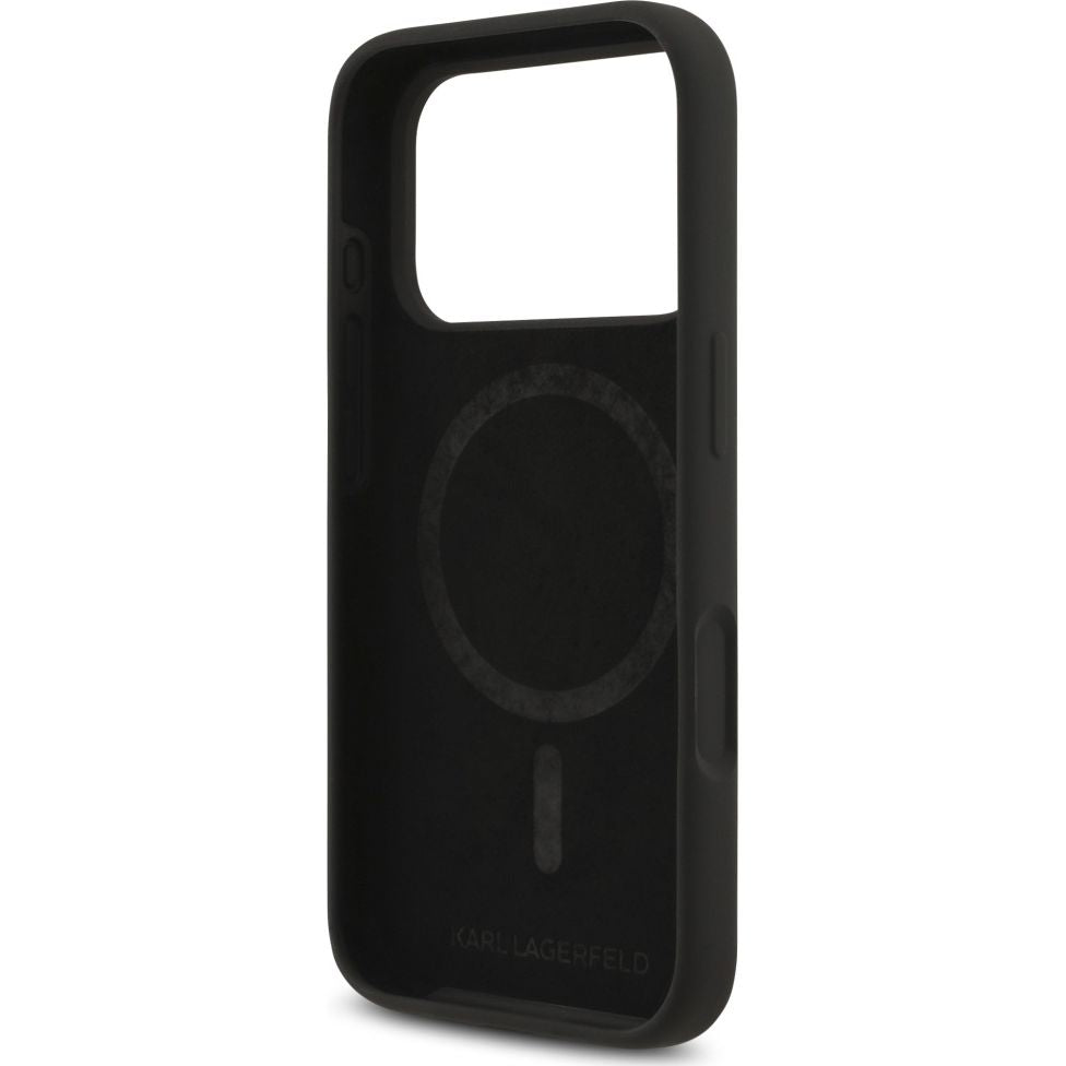Handyhülle für iPhone 17 Pro, Karl Lagerfeld Liquid Hardcase Karl & Choupette Body Ring mit MagSafe, Schwarz