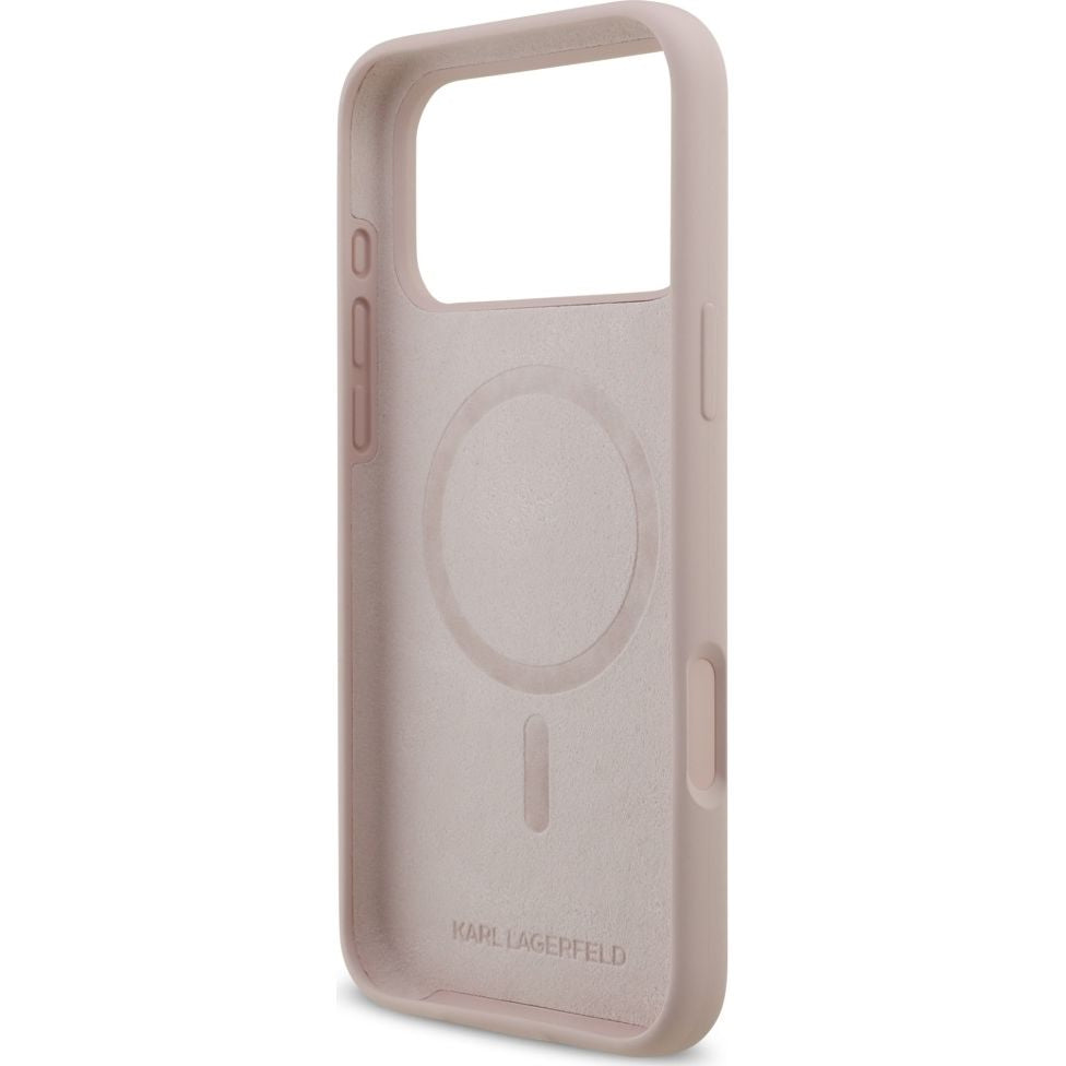 Handyhülle für iPhone 17 Pro Max, Karl Lagerfeld Liquid Hardcase Karl & Choupette Body Ring mit MagSafe, Rosa