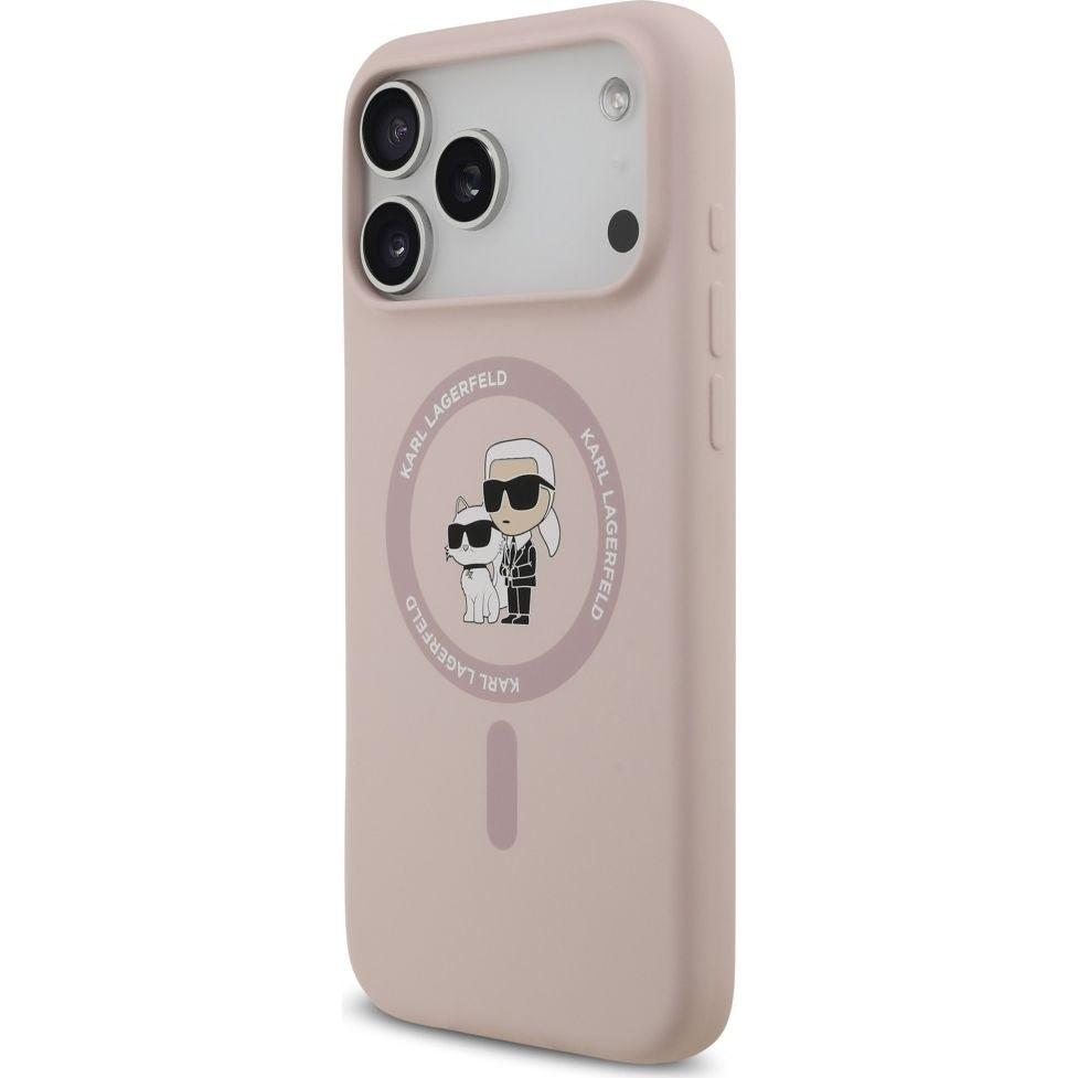 Handyhülle für iPhone 17 Pro Max, Karl Lagerfeld Liquid Hardcase Karl & Choupette Body Ring mit MagSafe, Rosa