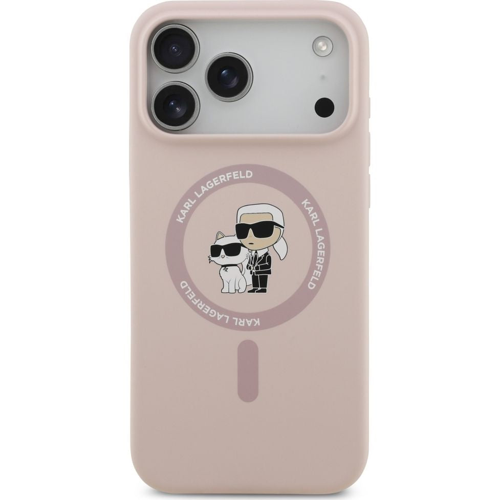 Handyhülle für iPhone 17 Pro Max, Karl Lagerfeld Liquid Hardcase Karl & Choupette Body Ring mit MagSafe, Rosa