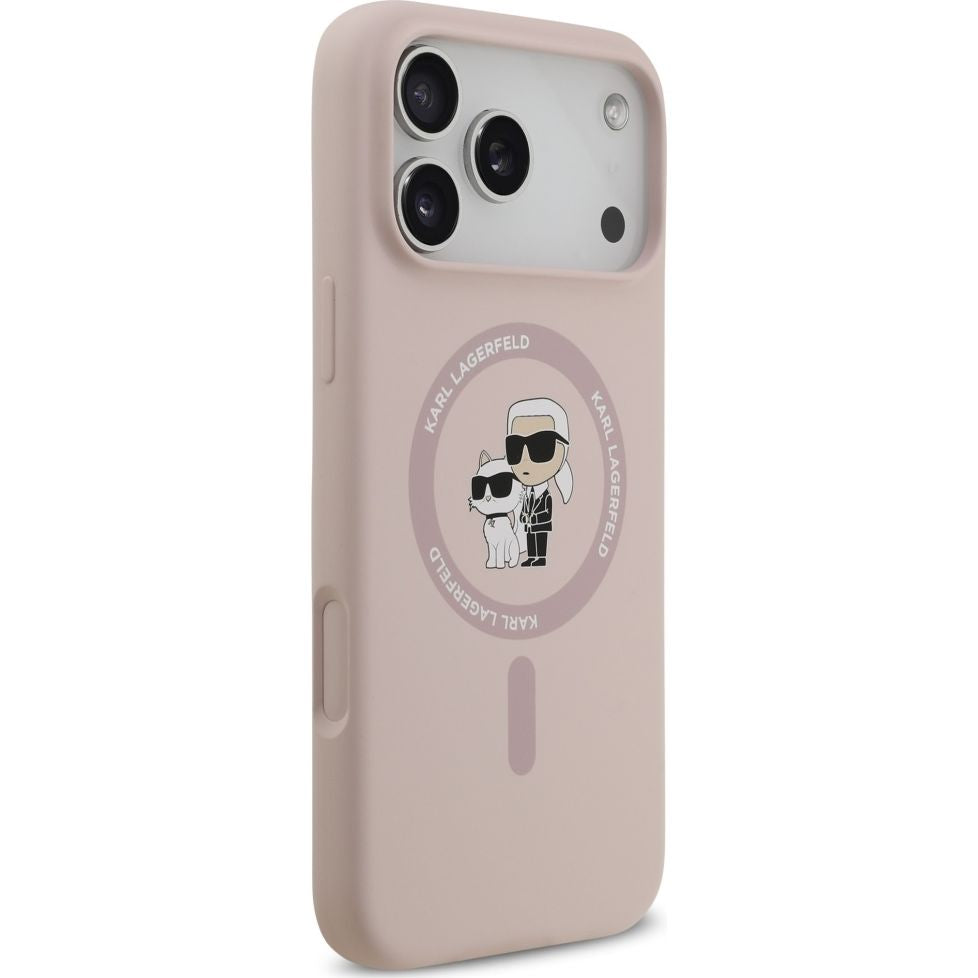 Handyhülle für iPhone 17 Pro Max, Karl Lagerfeld Liquid Hardcase Karl & Choupette Body Ring mit MagSafe, Rosa