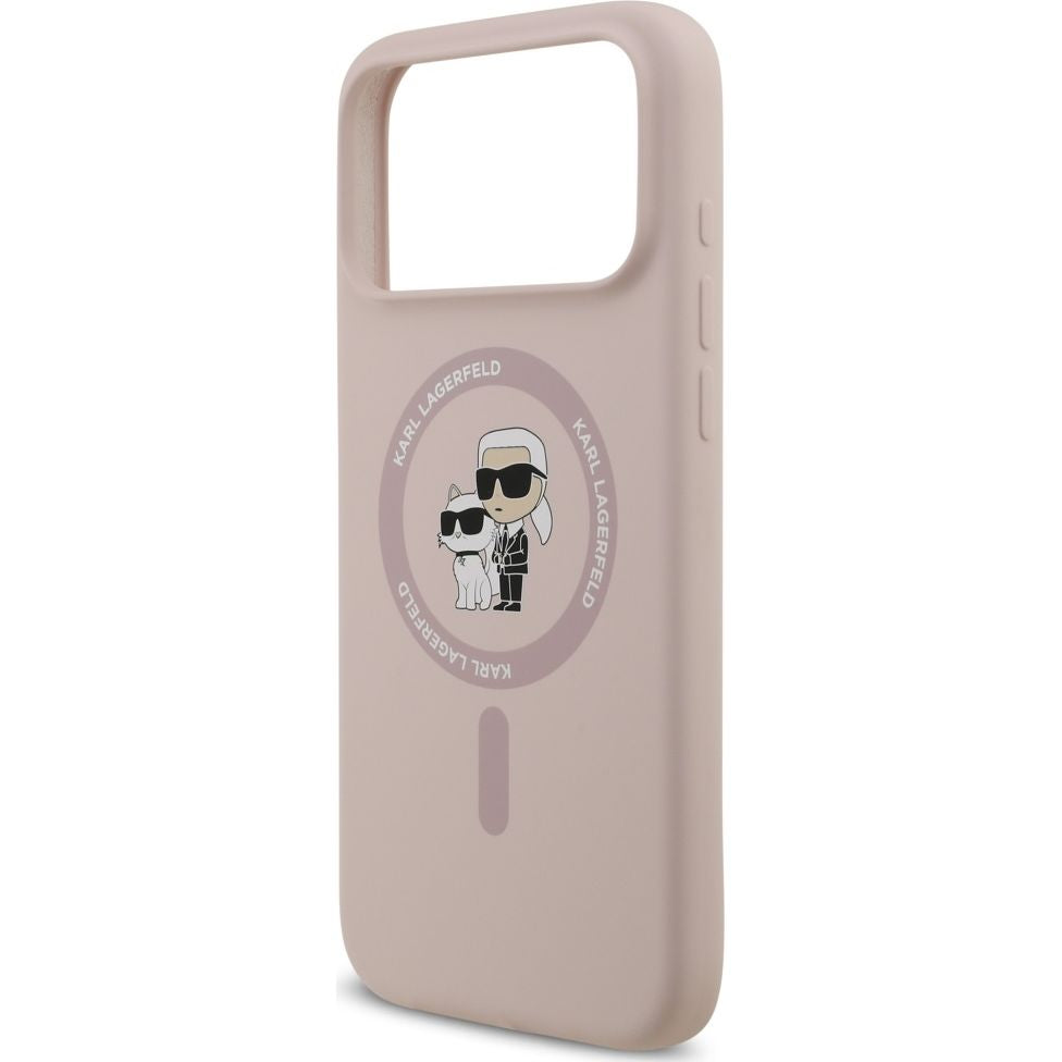Handyhülle für iPhone 17 Pro Max, Karl Lagerfeld Liquid Hardcase Karl & Choupette Body Ring mit MagSafe, Rosa