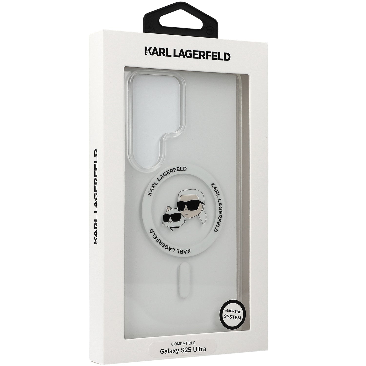 Handyhülle für Galaxy S25 Ultra, Karl Lagerfeld Button Karl&Choupette Heads mit MagSafe, Transluzent mit Weiß