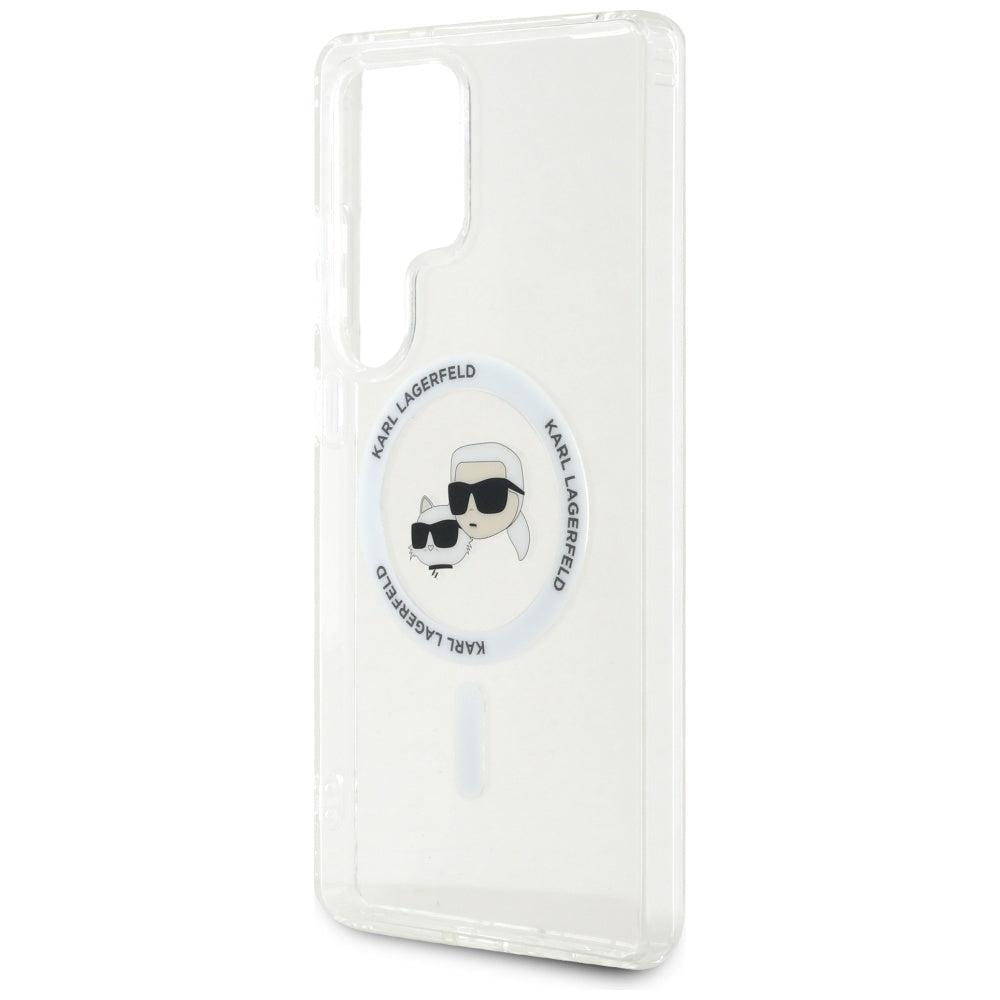 Handyhülle für Galaxy S25 Ultra, Karl Lagerfeld Button Karl&Choupette Heads mit MagSafe, Transluzent mit Weiß