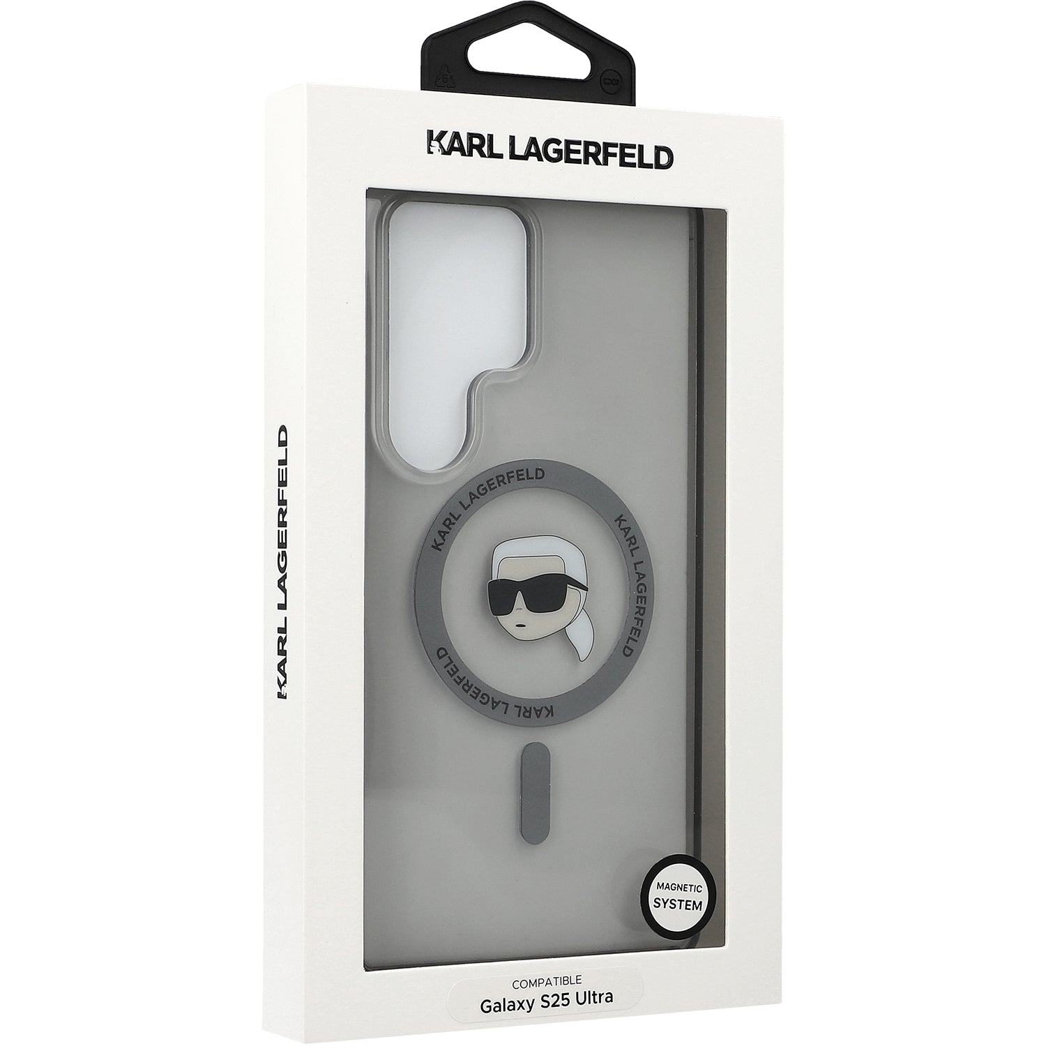 Handyhülle für Galaxy S25 Ultra, Karl Lagerfeld Button Karl Head Printed Logo mit MagSafe, Durchscheinend-Grau