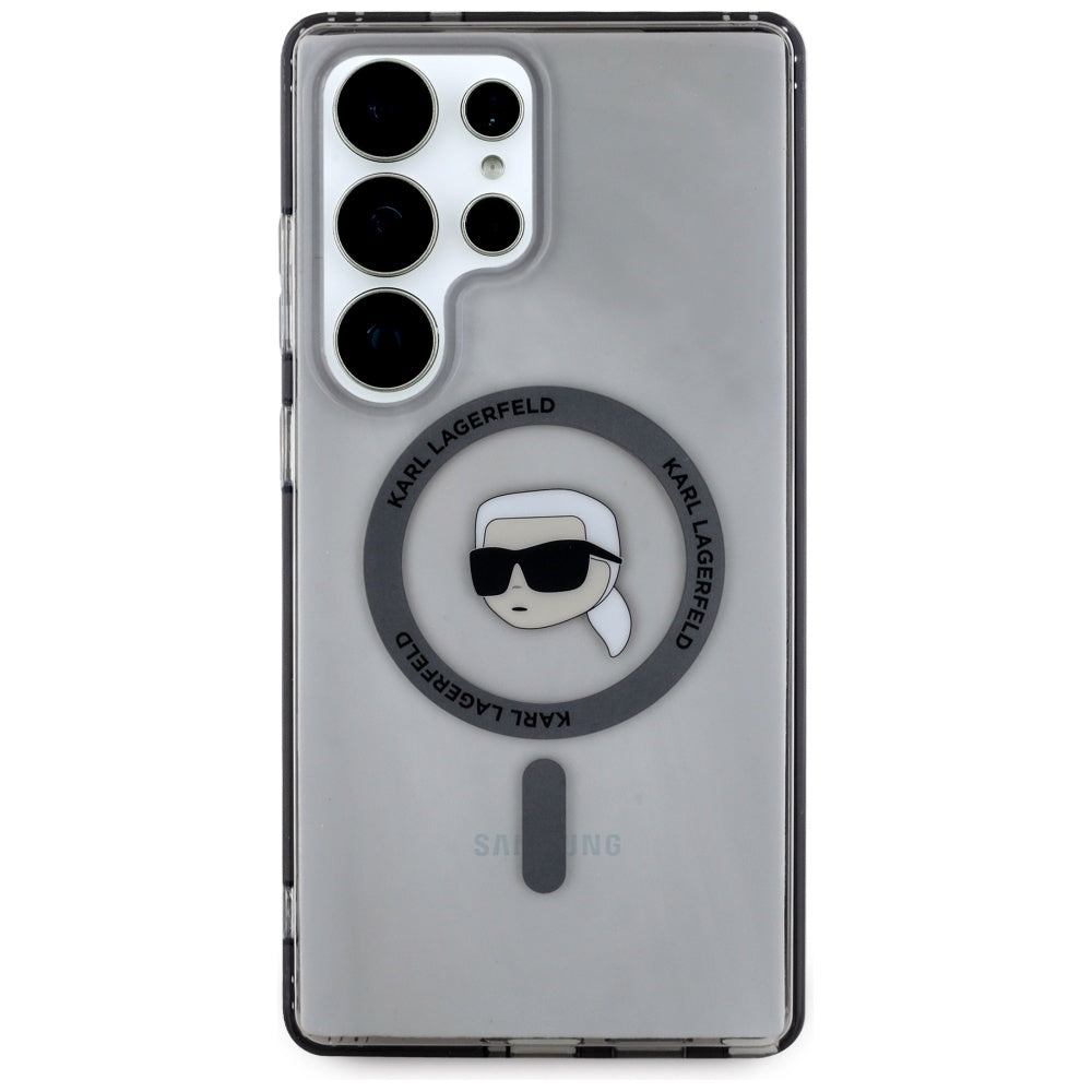 Handyhülle für Galaxy S25 Ultra, Karl Lagerfeld Button Karl Head Printed Logo mit MagSafe, Durchscheinend-Grau