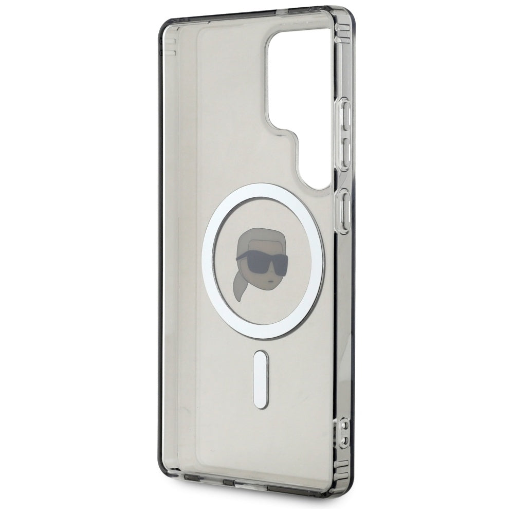 Handyhülle für Galaxy S25 Ultra, Karl Lagerfeld Button Karl Head Printed Logo mit MagSafe, Durchscheinend-Grau