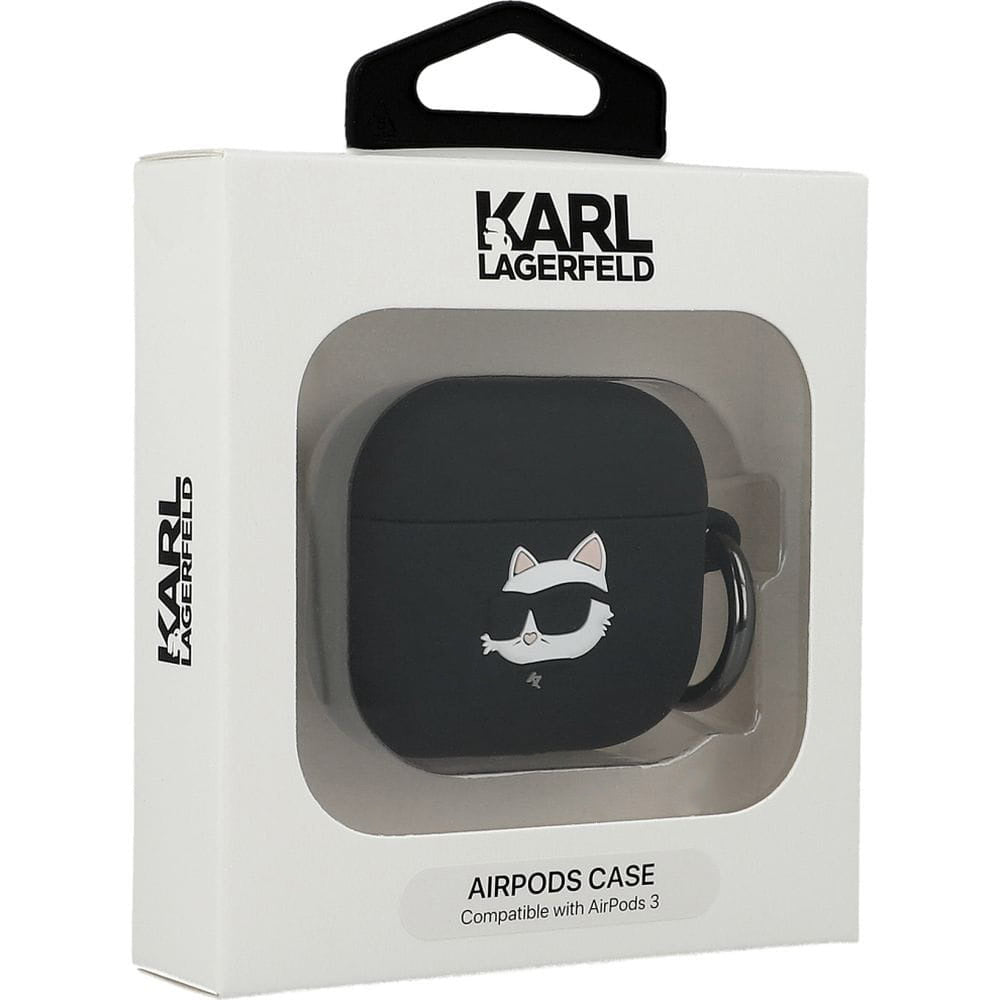 Schutzhülle für AirPods 3, Karl Lagerfeld Choupette Head 3D Silicone, Schwarz